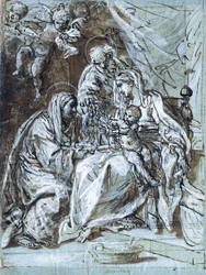 Die Heilige Familie und die heilige Anna, einen Psalm lesend